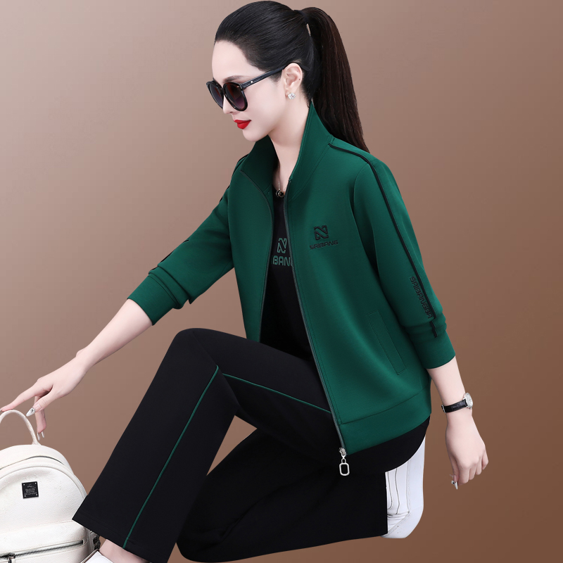 运动套装女春秋季2025新款洋气大码显瘦女士休闲广场舞跑步三件套