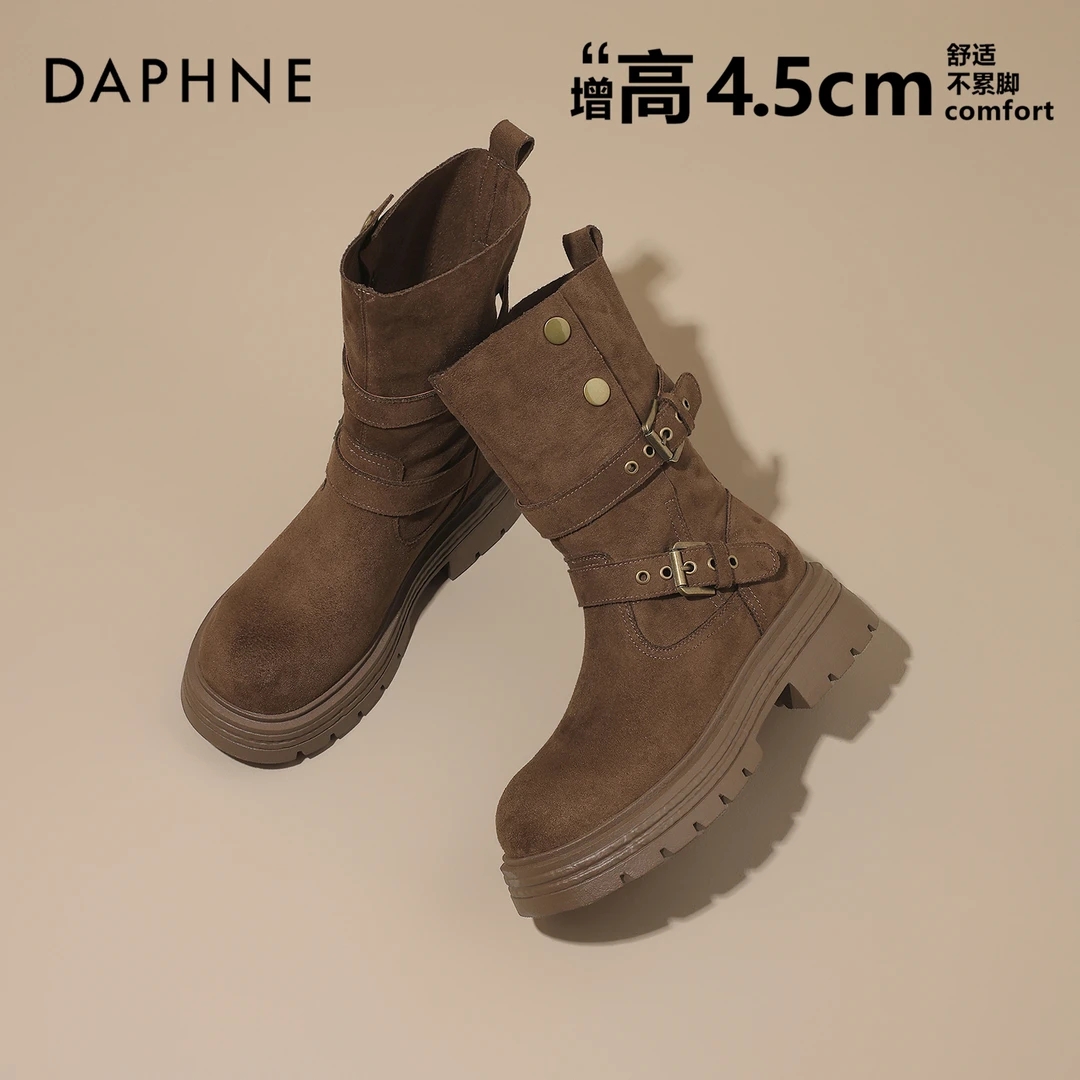 达芙妮欧美风复古港风防滑粗跟马丁靴秋季2025新款厚底废土风短靴