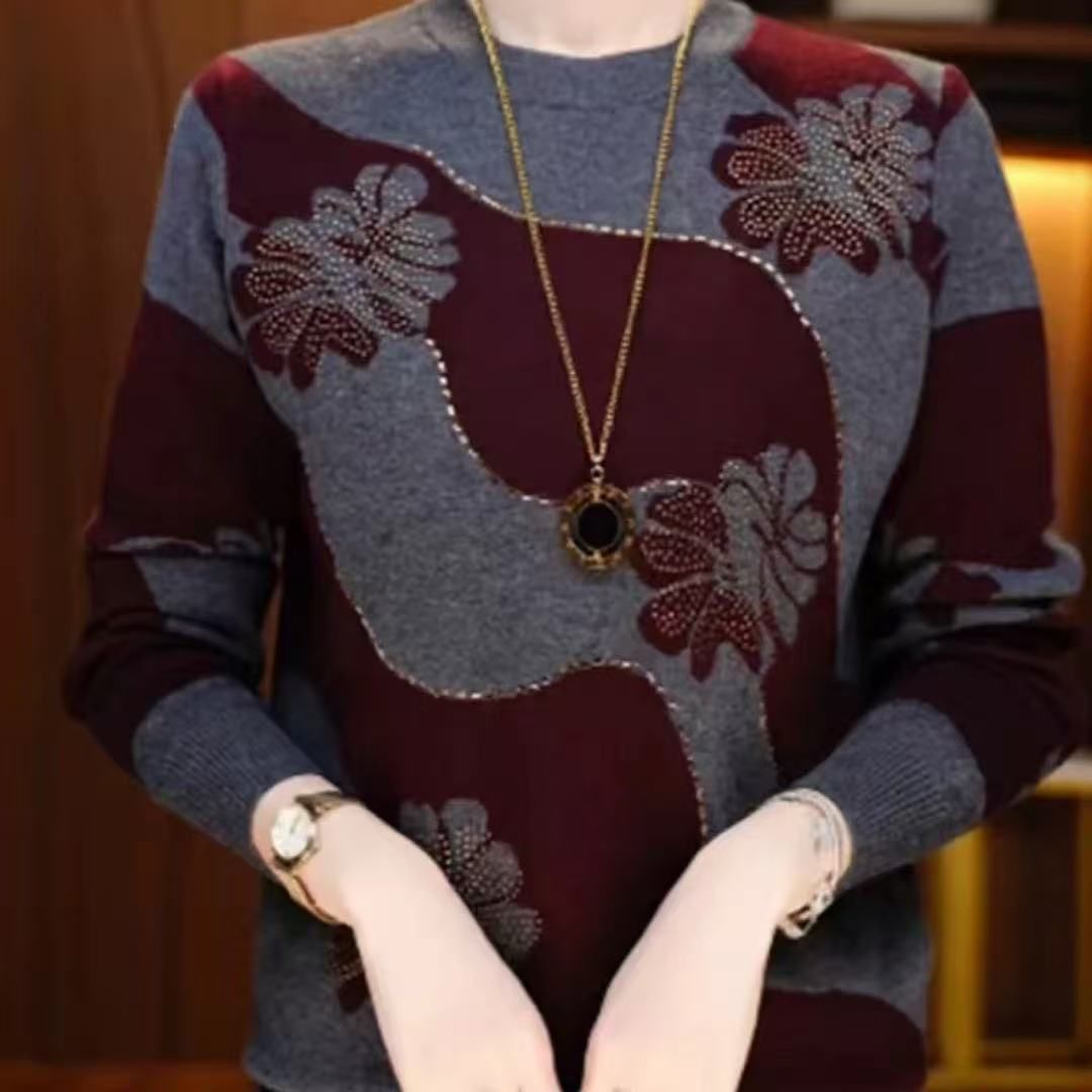 德绒女士长袖新款妈妈中年宽松高档小衫中年人女士t恤