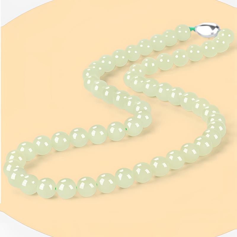 和田玉晴水项链女士天然玉石锁骨链圆珠项链带证书妈妈琏项链礼物