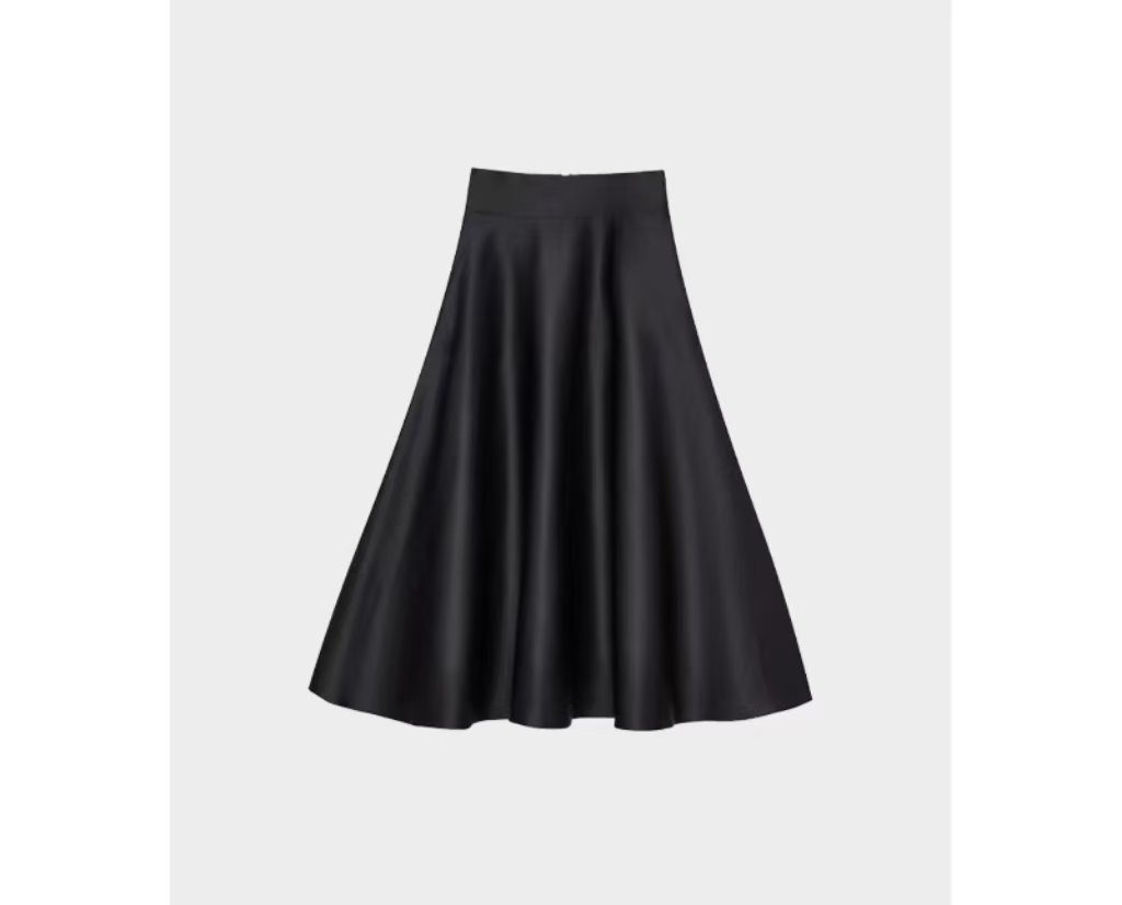 早秋法式中高腰大摆光泽感显瘦气质拉链赫本风半身裙