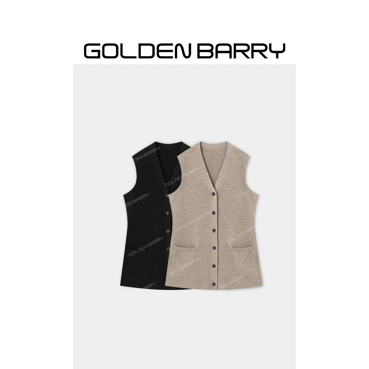 GOLDENBARRY|232151“素扣吟甲”时尚V领针织开衫背心