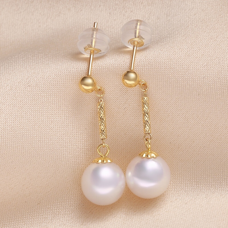 【瑞米珍珠】海水AKOYA珍珠18k车花耳钉耳坠6-7mm