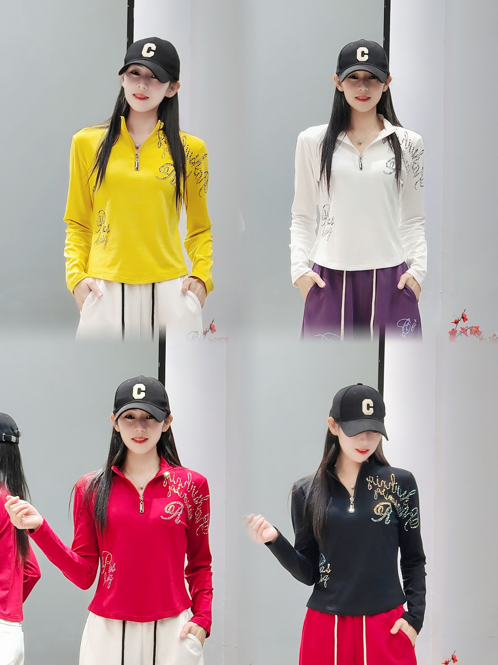 L1121女烫钻磨毛修身长袖T恤秋冬时尚上衣