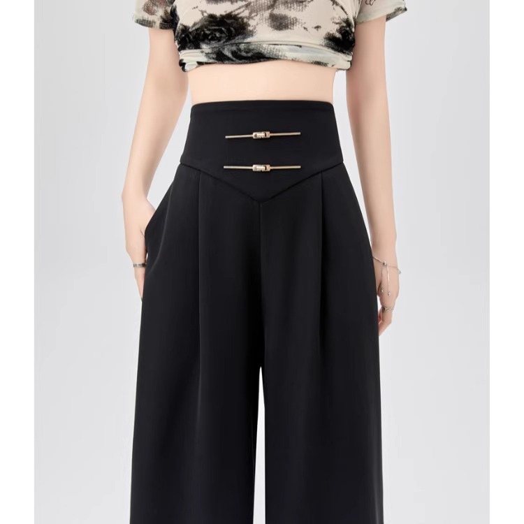 新中式阔腿西装裤女春夏2025新款直筒休闲高腰垂感宽松拖地裤2508