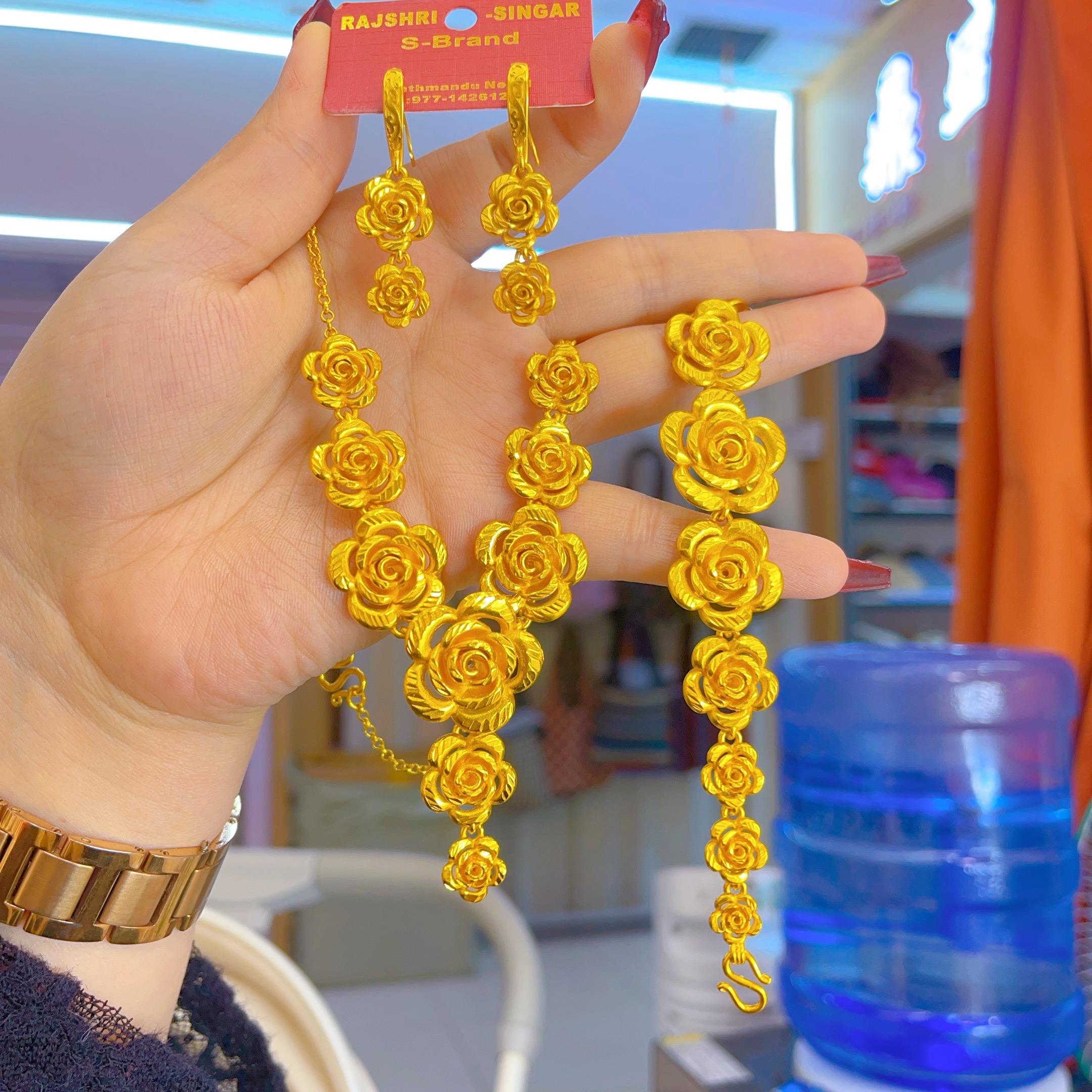 铜合金项链 民族风铜合金三件套项链黄色女款金色饰品长款0002