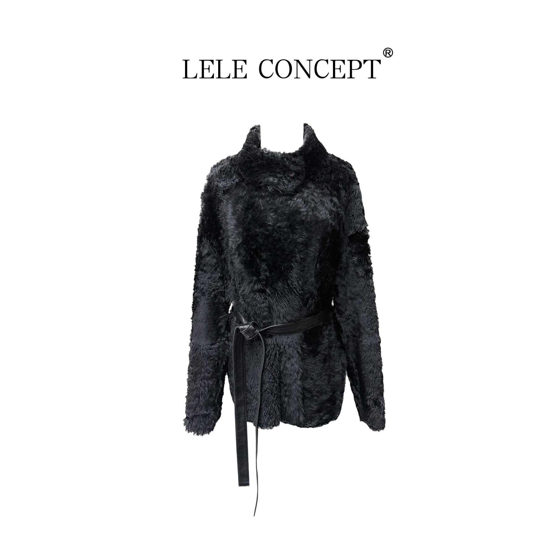 LELE CONCEPT丨时装设计师款立领腰带款皮毛一体FG25D0074W