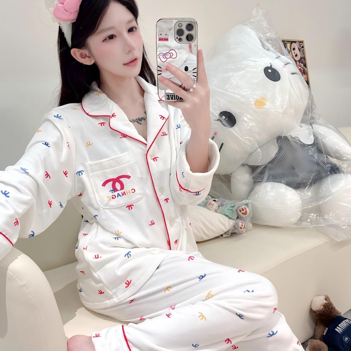 【秀秀家】海岛绒《彩色小香》秋季时尚气质高定睡衣家居服套装
