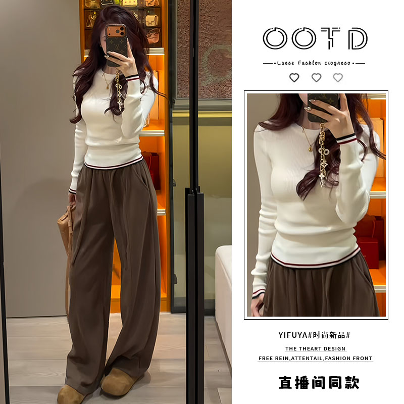 韩系百搭小个子长袖针织衫女2025年春秋新款时尚修身显瘦圆领上衣