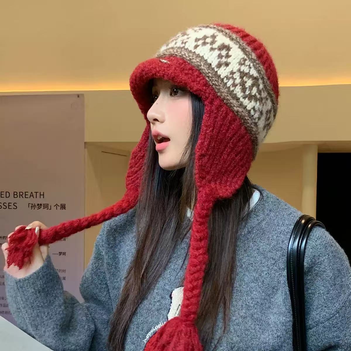 2025秋冬费尔岛灰色帽子