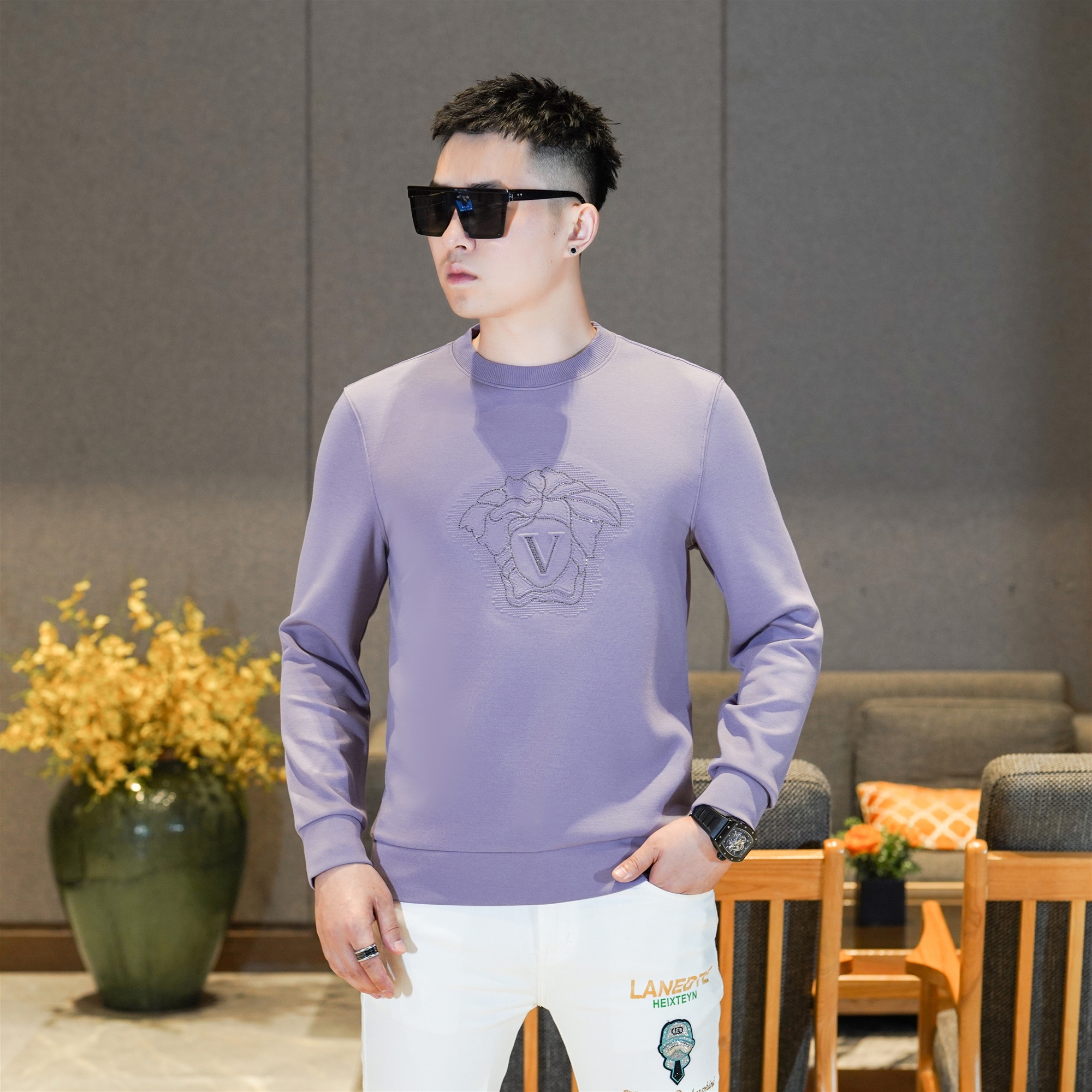 2025秋季新品男装简约休闲彩色圆领长袖卫衣痞帅高端上衣男GL203