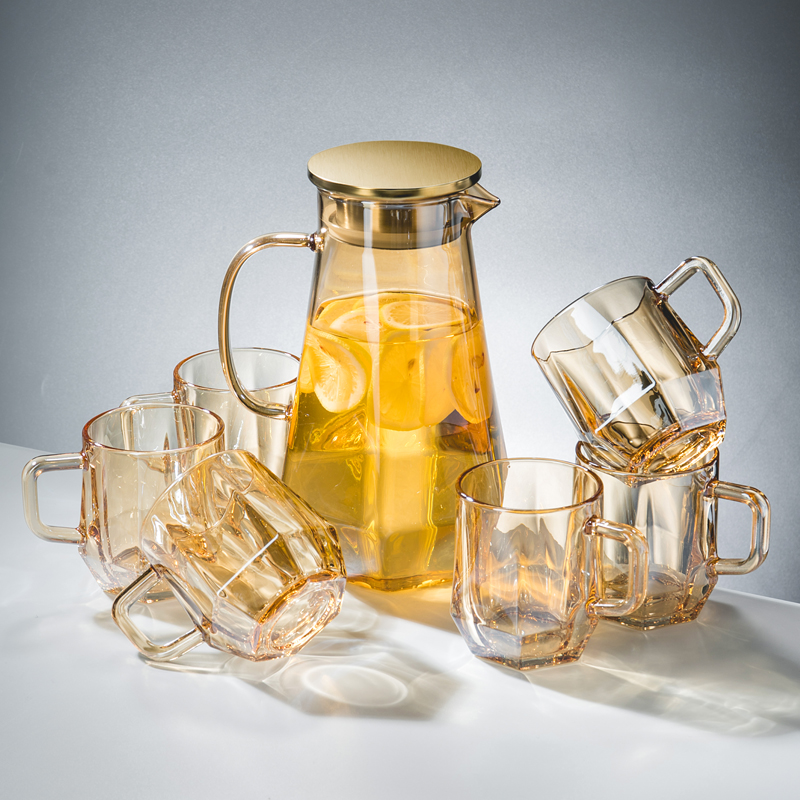 北欧个性创意家用玻璃水杯水壶套装茶杯果汁啤酒杯高档水具7件套