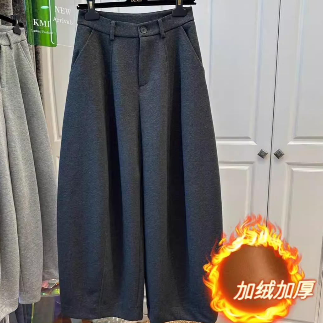 加绒加厚阔腿裤女2025秋冬新款休闲百搭卫裤高腰宽松显瘦弯刀裤子