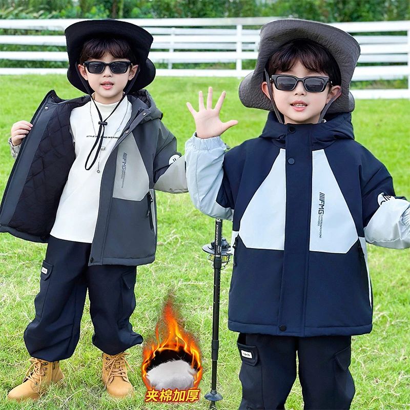男童秋冬款夹棉外套2025新款帅气休闲儿童加厚上衣小男孩酷帅棉衣