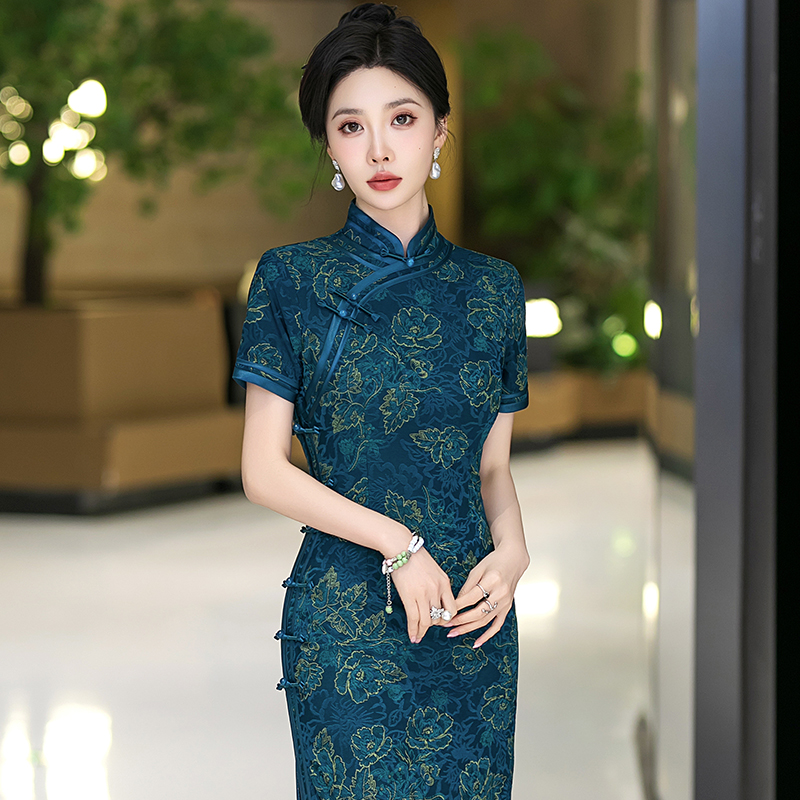 新中式旗袍高端2025夏季老上海素雅国风礼服复古长款日常可穿裙子