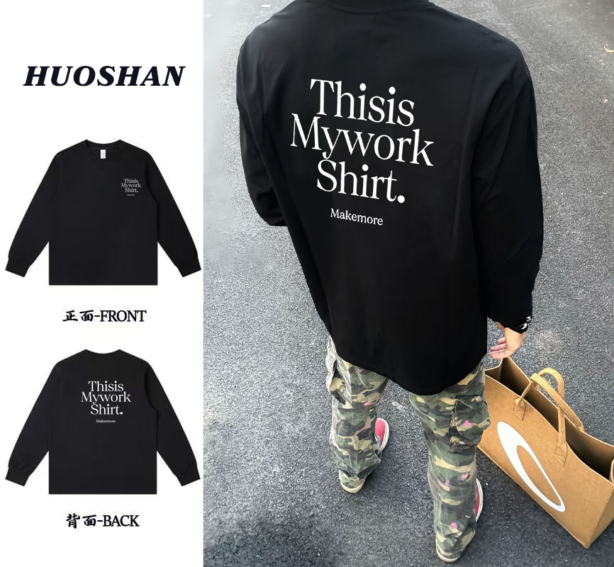 秋冬个性字母印花重磅纯棉长袖t恤男上衣宽松百搭美式潮流ins情侣