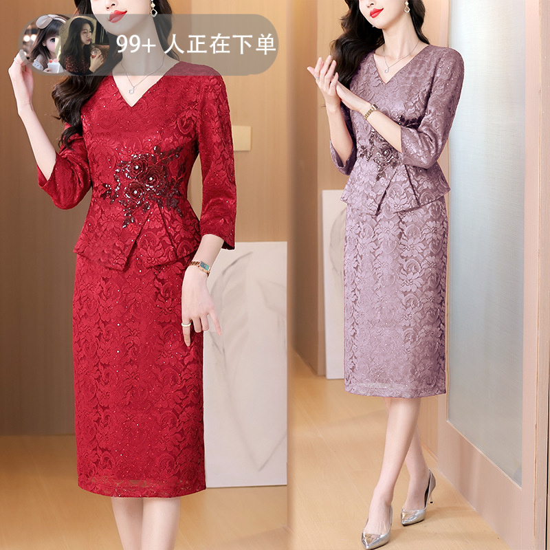 7327喜婆婆婚宴装礼服裙2025秋季新款时尚优雅气质修身连衣裙