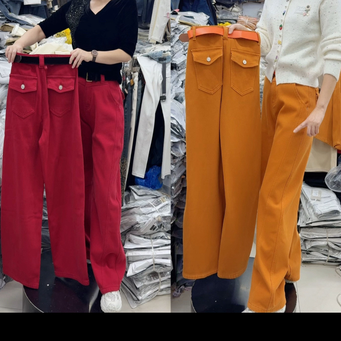 5705款中国红牛仔加绒直筒裤(裤长102公分)