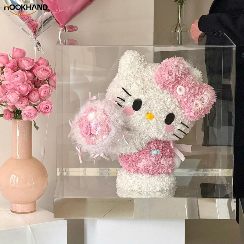 厂家永生花KT猫可爱捧心helloKitty真花摆件七夕生日礼物