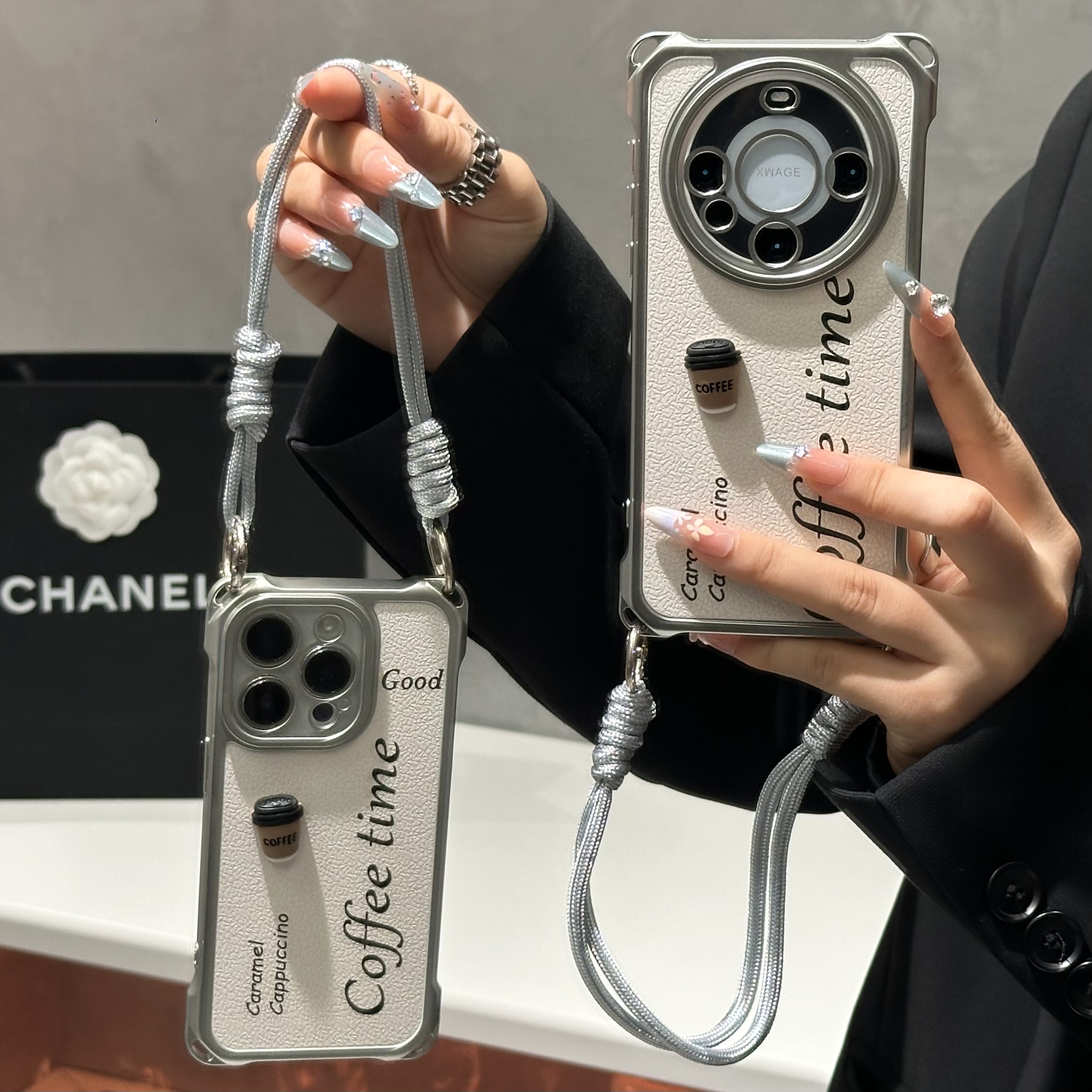 奥菲顿英文咖啡适用苹果16promax四角挂绳手机壳华为vivo小米oppo