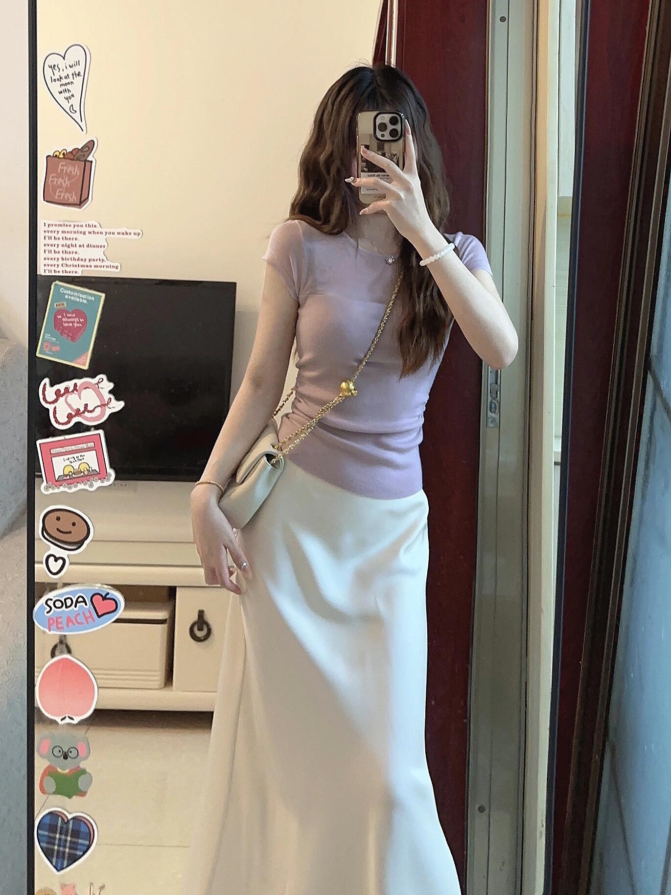 2025夏季新款轻熟温柔御姐气质短袖上衣高腰显瘦鱼尾半身裙两件套