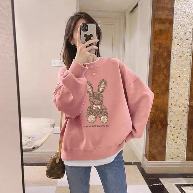 假两件圆领卫衣女2025新款秋冬宽松外套加绒加厚拼接上衣春秋薄款