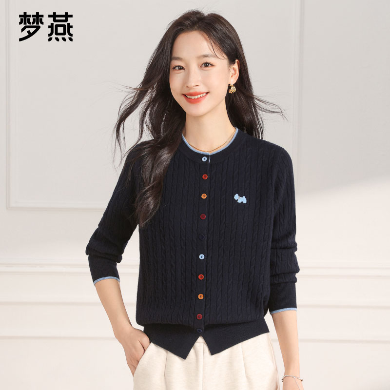 梦燕秋冬女长袖针织保暖纯羊毛衫时尚打底宽松开衫上衣CC12B5007