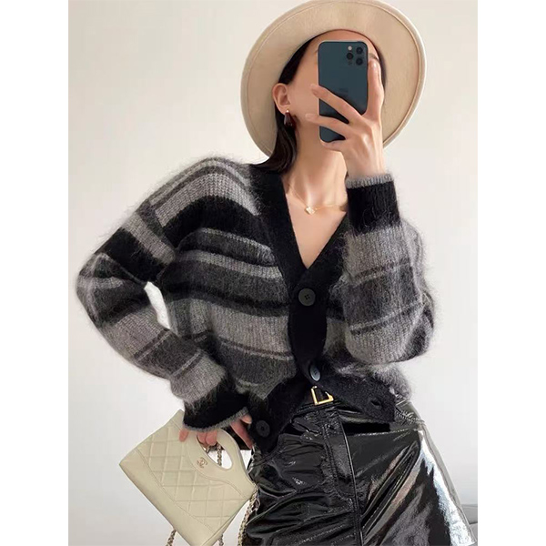 【V领大纽扣黑灰开衫】针织衫宽松显瘦休闲时尚百搭圆领