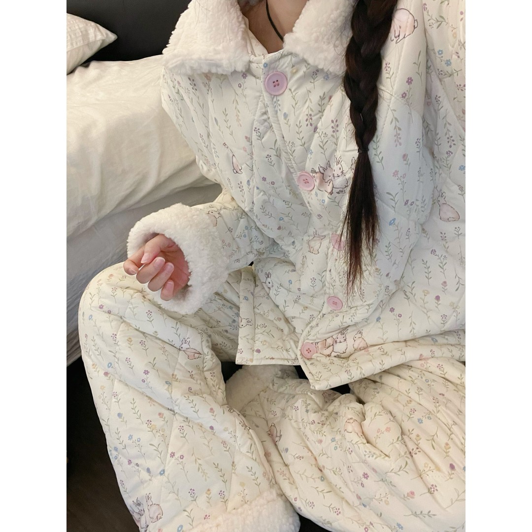 【DMXJ大梦想家】甜美风软萌小兔棉夹层睡衣女秋冬季保暖夹棉家居服