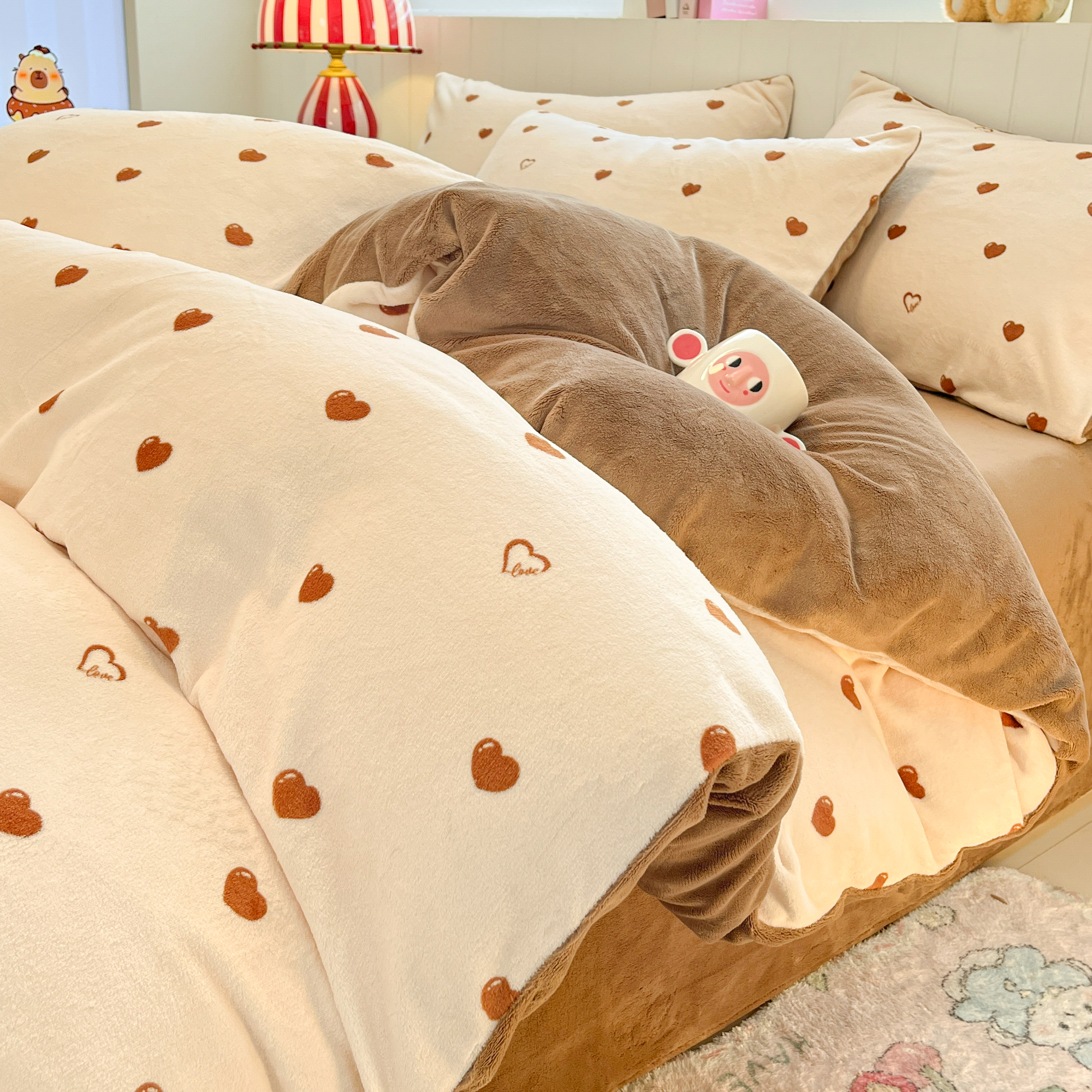 牛奶绒四件套ins印花被套冬季保暖学生宿舍床单三件套加厚加绒