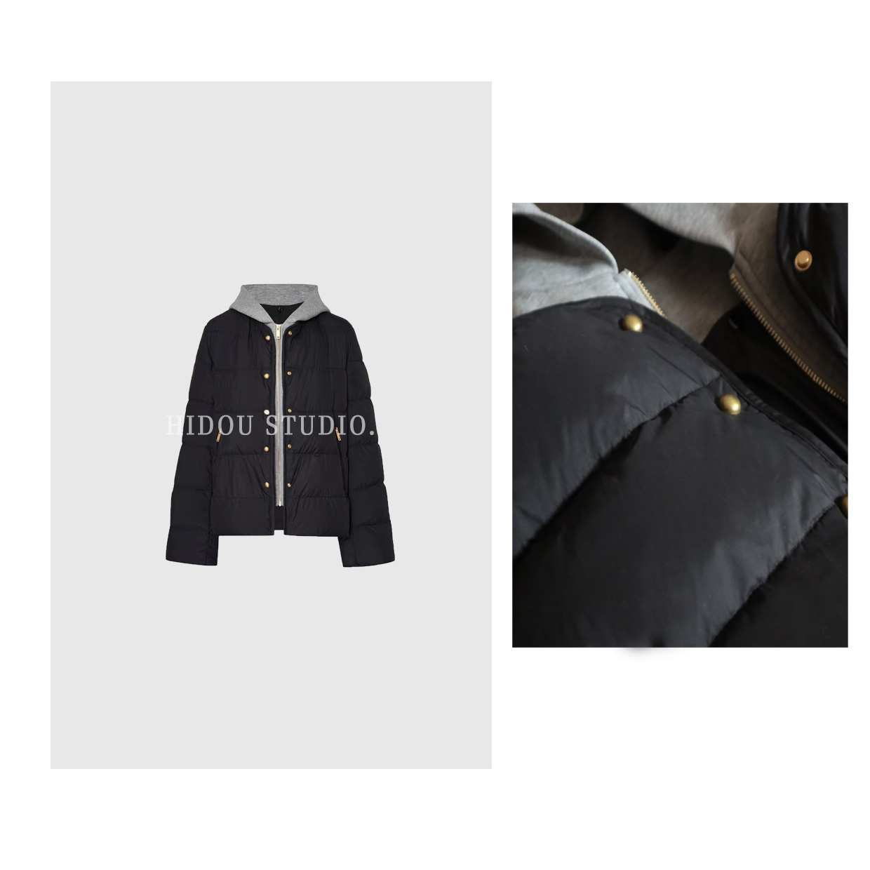 【痘痘私服】|【搞定叠穿】M*Co假两件可拆卫衣连帽90白鸭绒羽绒服