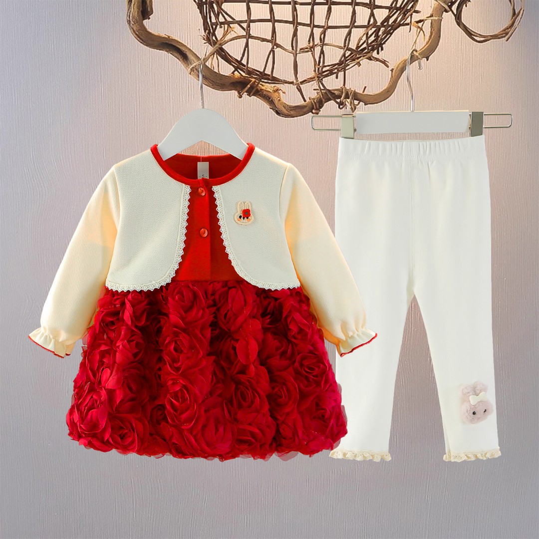 女童连衣裙套装2025新款春秋季洋气可爱公主宝宝长袖打底裤两件套