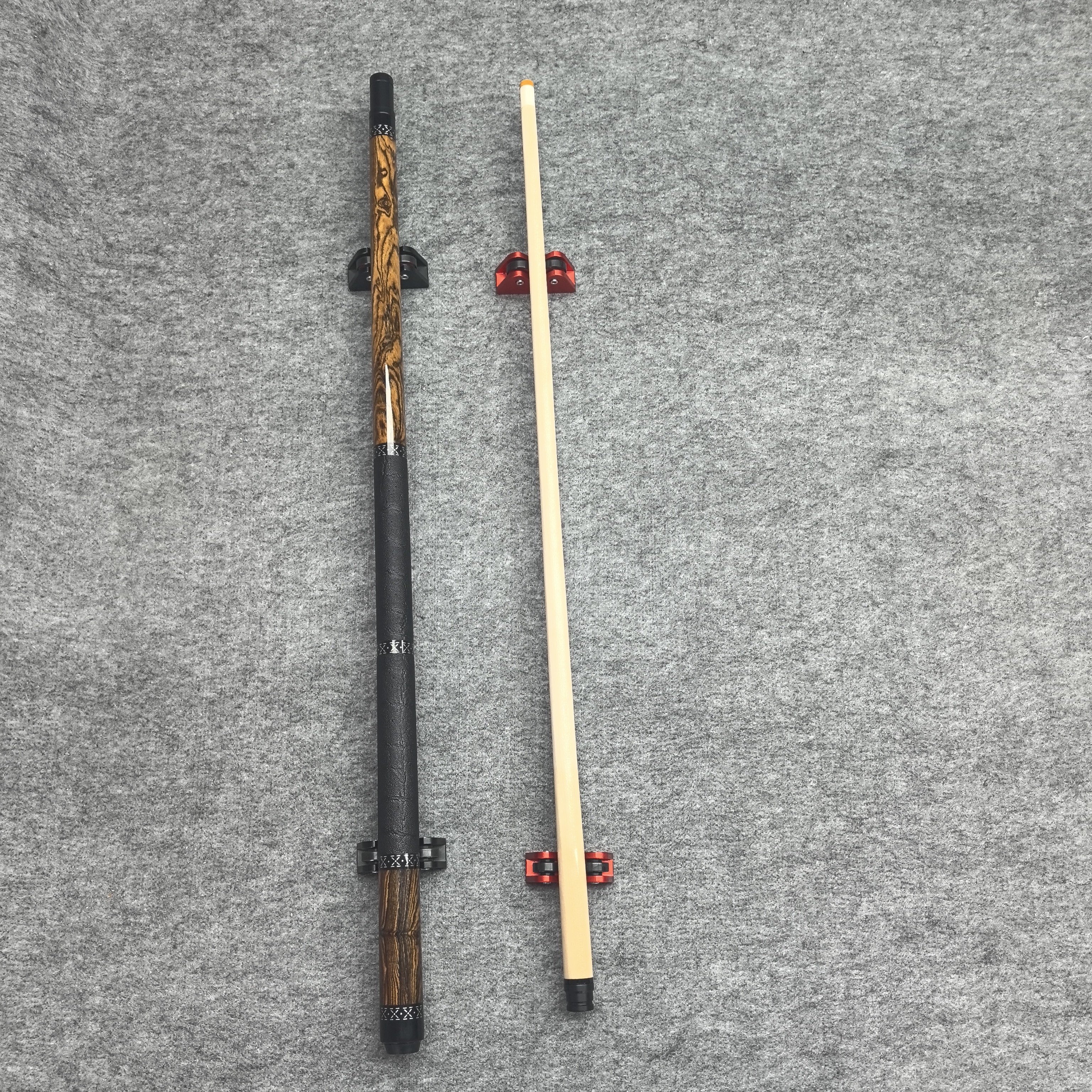 黄金檀两段式皮把耳皮握把X字环镶嵌纯手工台球杆