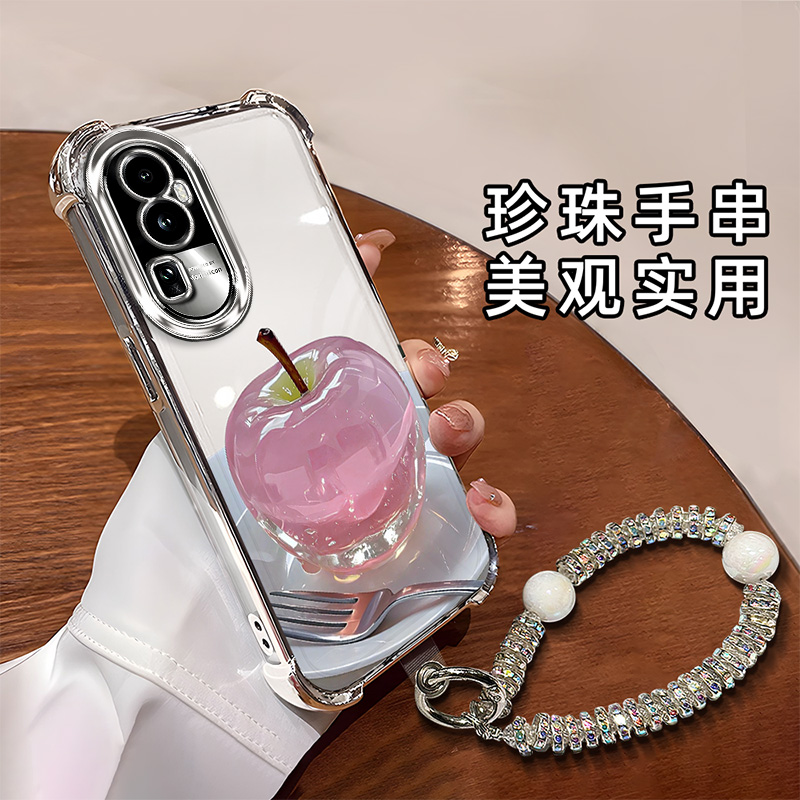 适用于【OPPO】Reno10时尚创意水晶苹果全包电镀四角防摔手机壳女