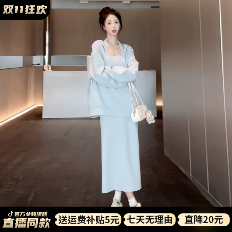 2025新款爆款裙子清冷系禅意仙气飘飘连衣裙女早秋季卫衣套装长裙