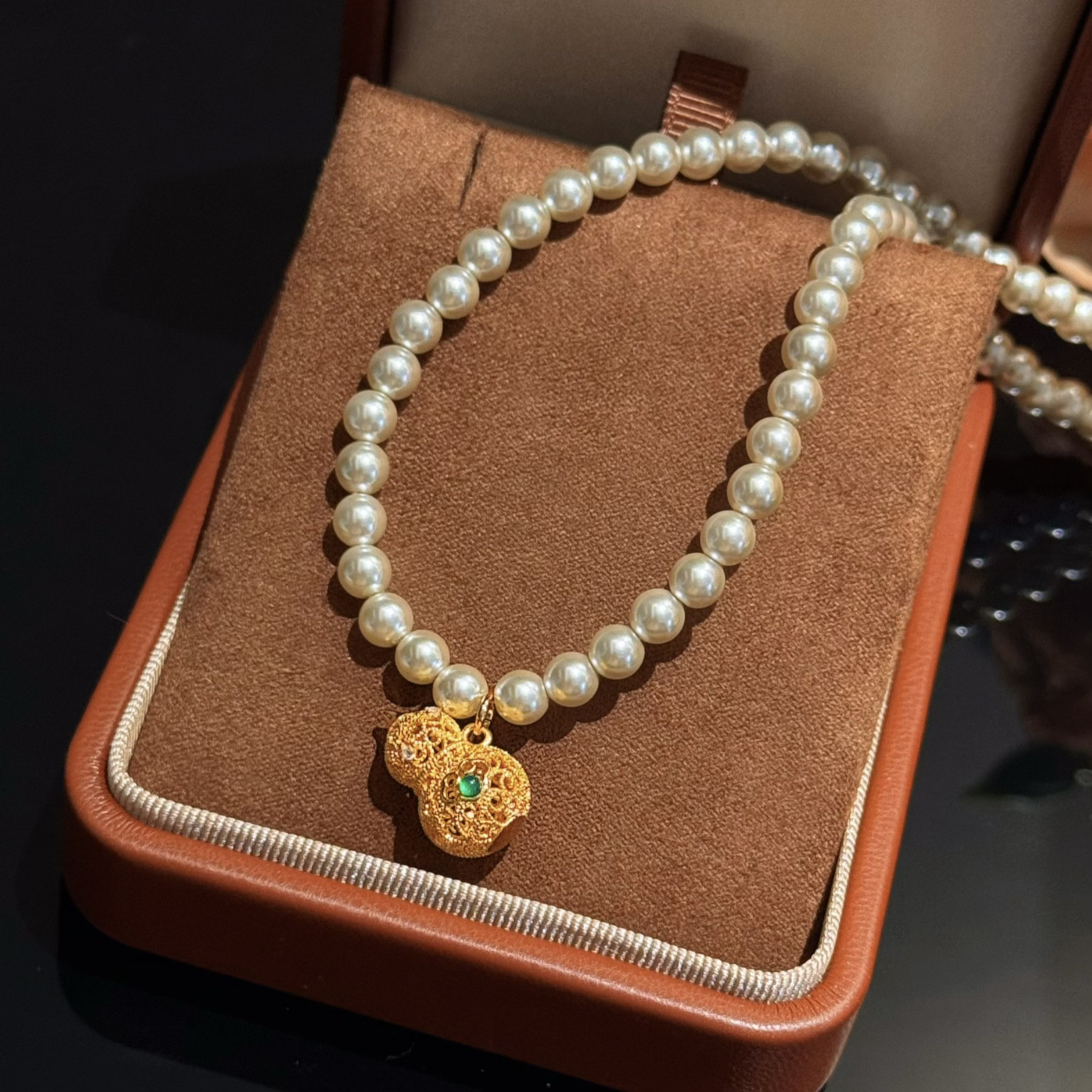 合金仿珍珠项链 杨杨babytime镂空多宝葫芦珍珠项链5mm新中式国风