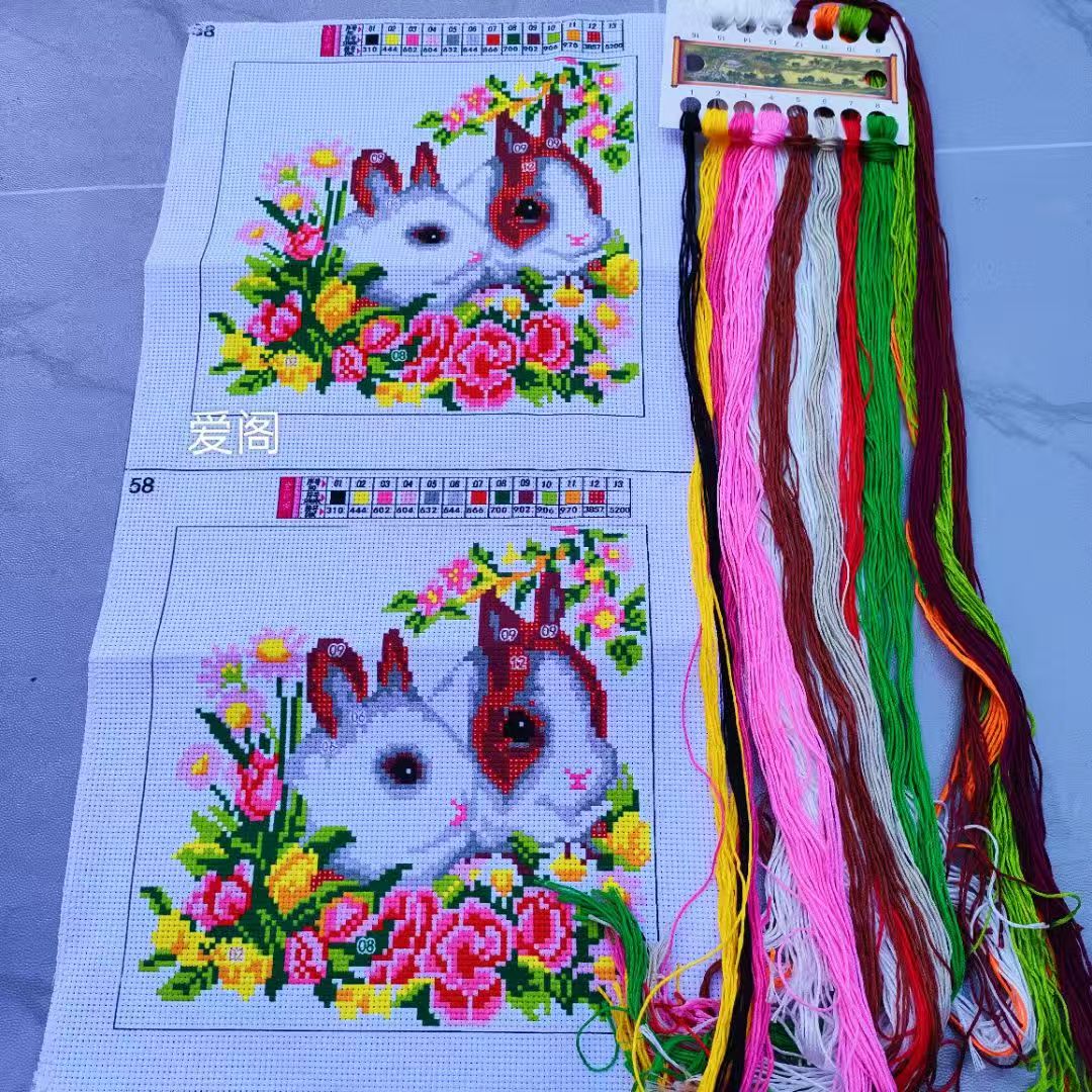 新款民族风十字绣小坐垫花中格一对装精准印花5D需要自己绣及镶边