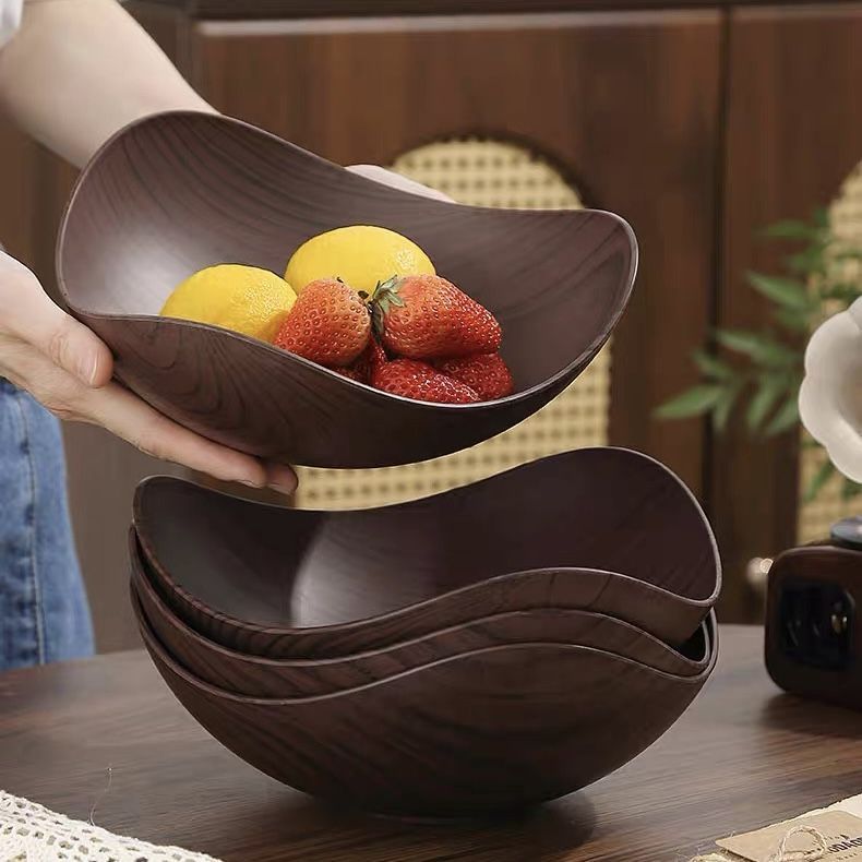 创意仿木纹几何造型水果盘家用客厅零食干果摆放盘中式复古糖果盒