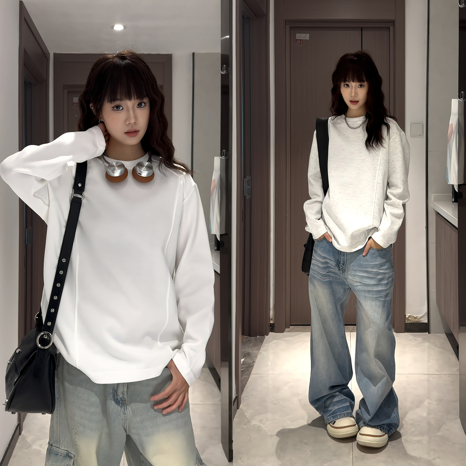 拼接卫衣男早秋季cleanfit打底衫高级感美式潮牌痞帅解构长袖t恤