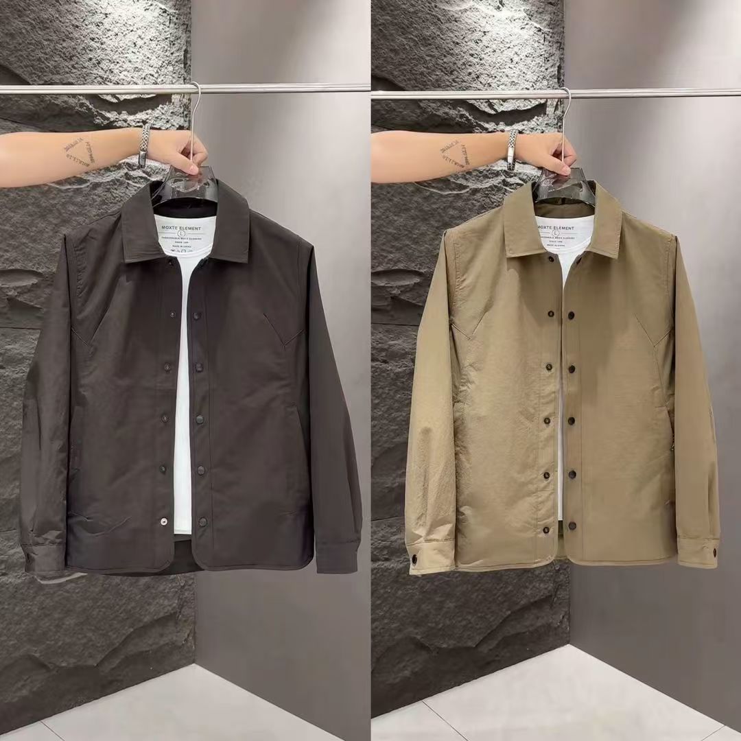 高级感夹棉翻领纯色翻领外套拉链口袋潮流25秋冬夹克休闲男士棉服