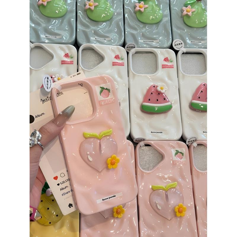 欧克里里夏日趣味水果苹果16Promax褶皱手机壳15/14陨石纹13/12