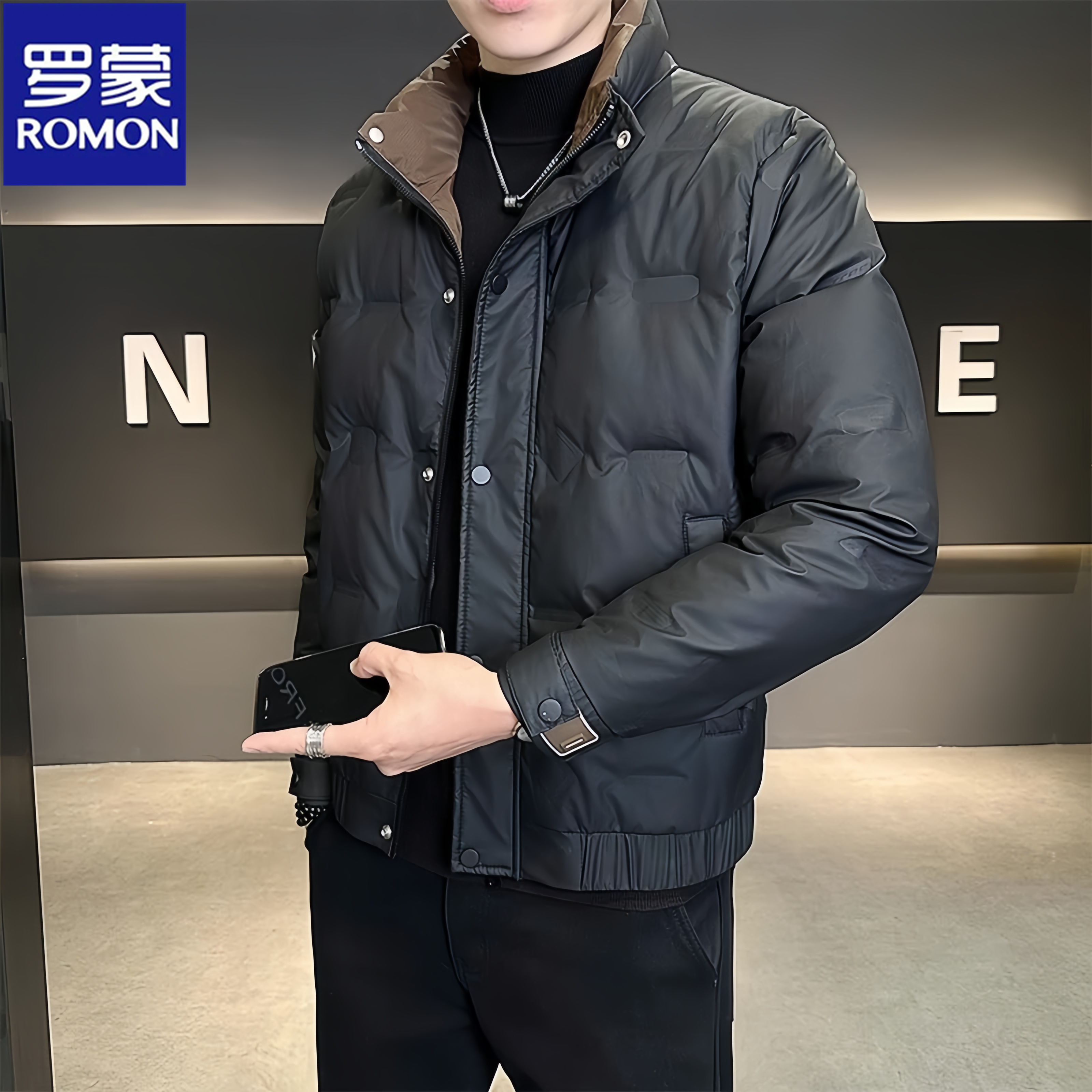 Romon/罗蒙男士新款时尚立领羽绒服冬季时尚休闲防风抗寒保暖外套