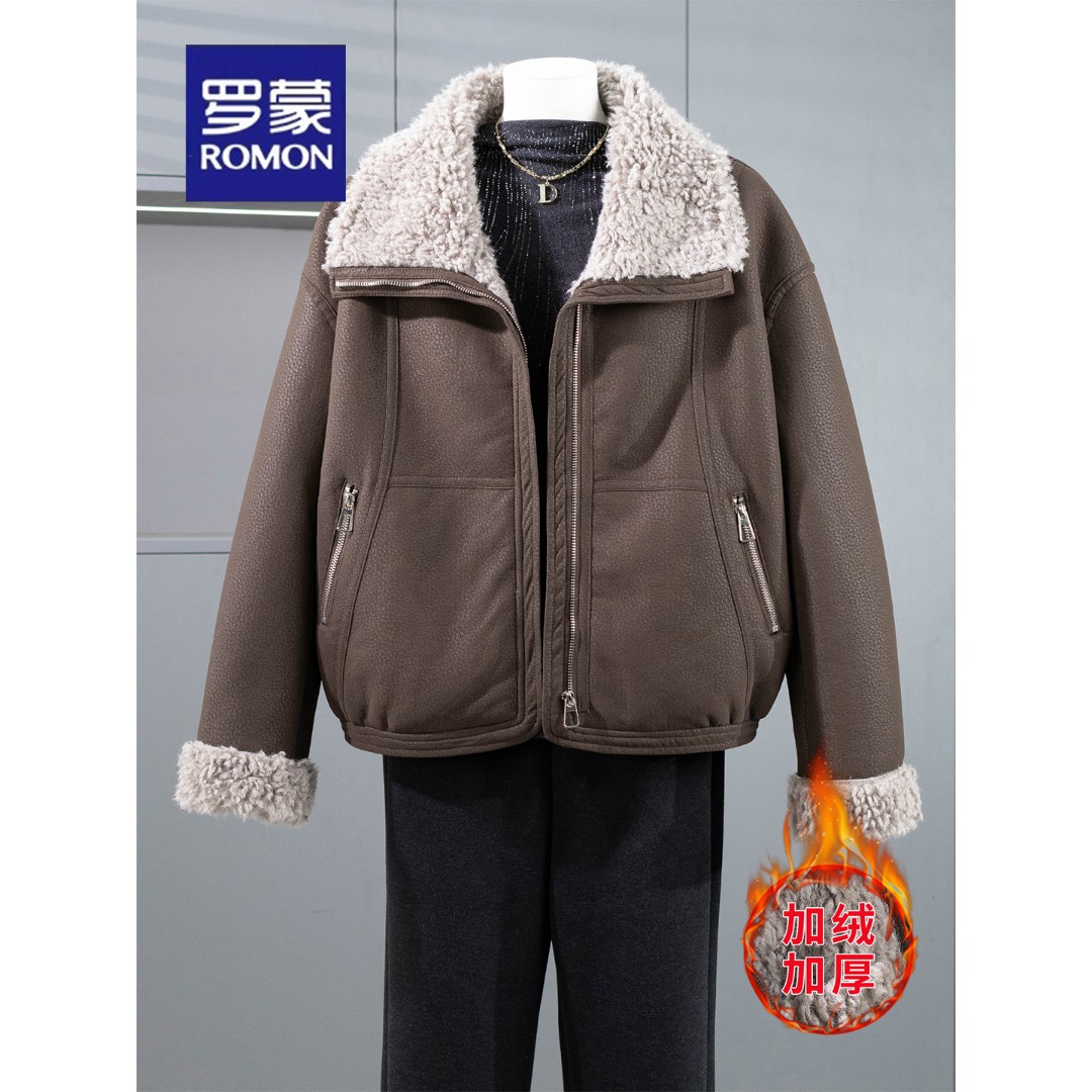 小个子妈妈冬装翻领保暖外套女洋气新款中年女士皮毛一体大衣短款