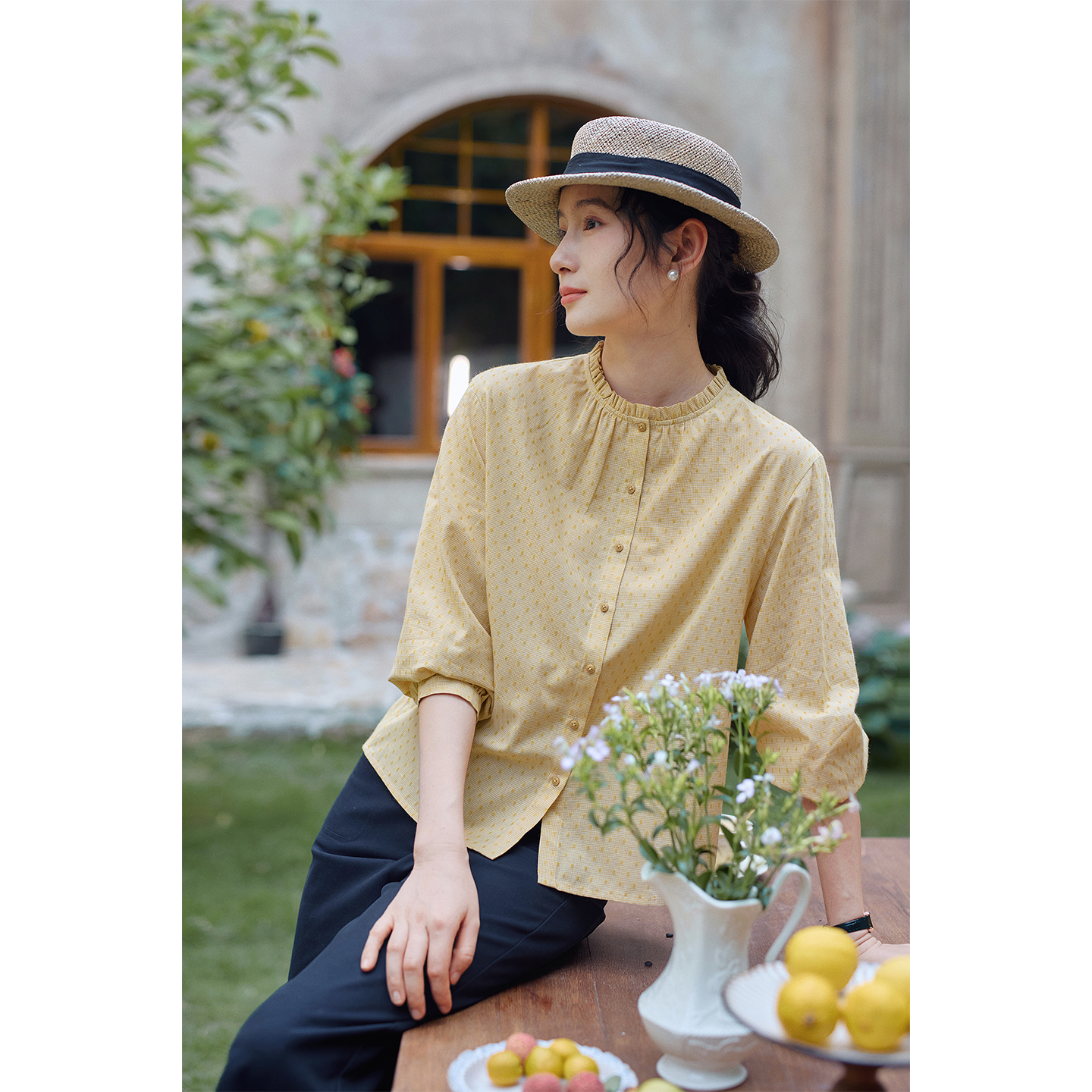 红念黄色棉质衬衫女长袖宽松设计感秋季2025新款女装气质春秋上衣