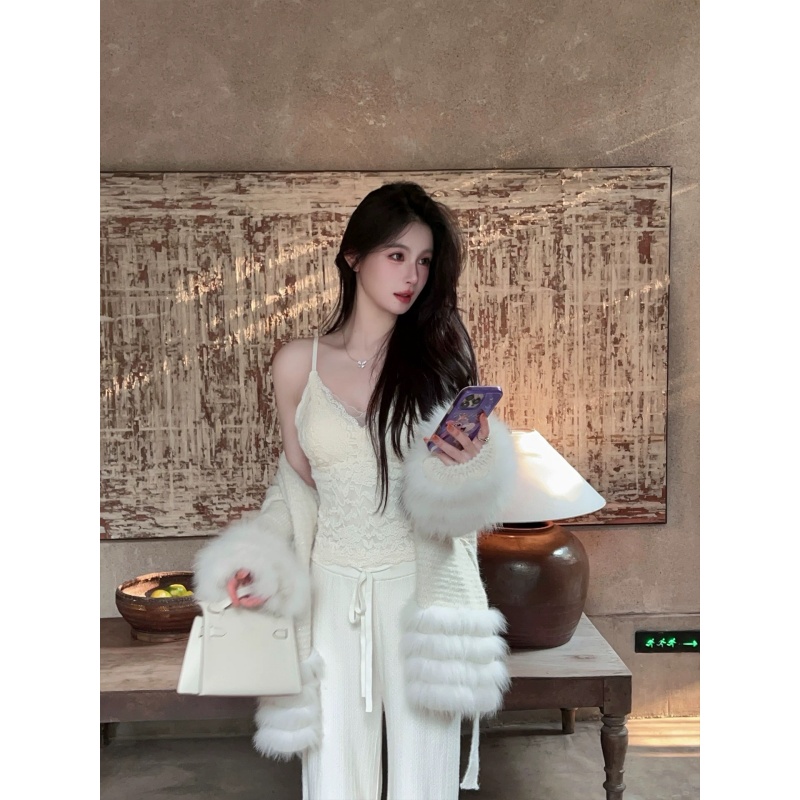 设计感气质百搭吊带冬高级感休闲外套秋冬高腰宽松阔腿长裤两件套