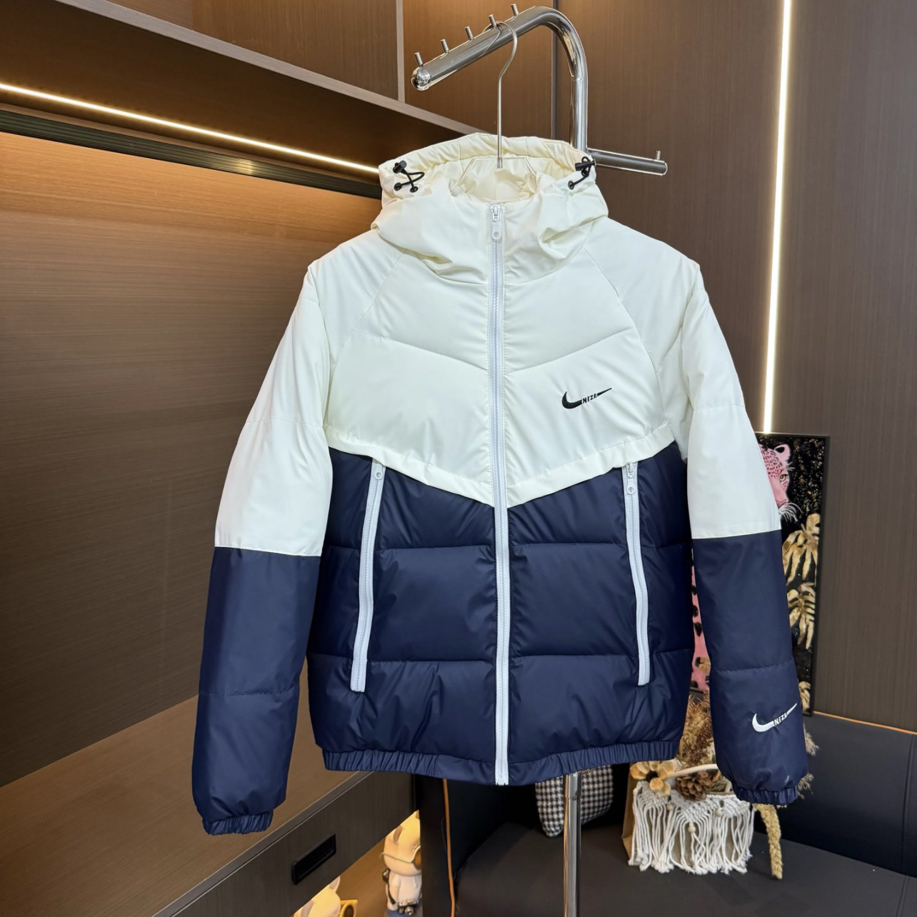 840男士冬季连帽加厚保暖刺绣时尚百搭休闲棉服外套潮流拼接秋冬