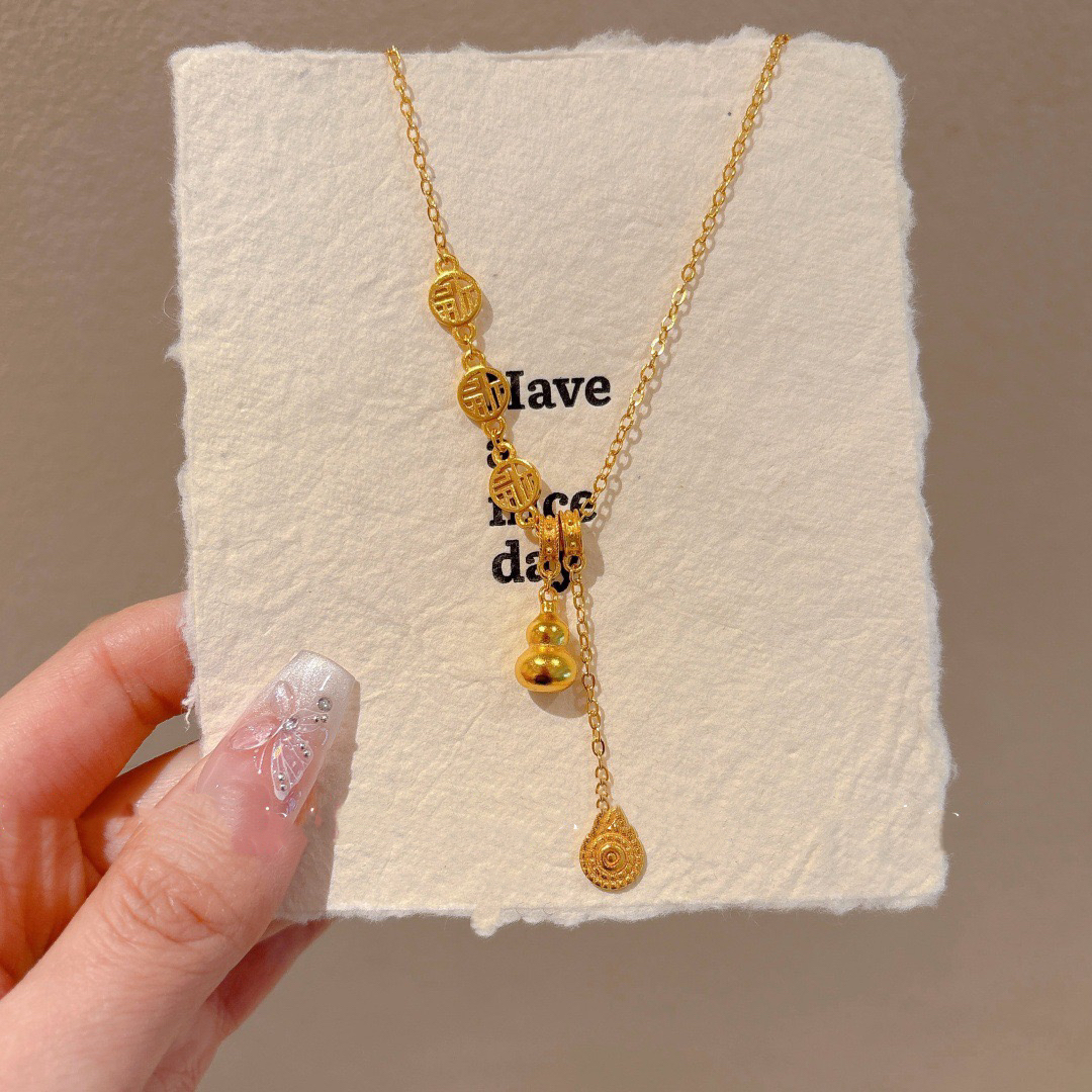 新中式流苏福字实心葫芦项链