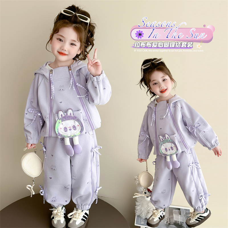 女童卡通套装春秋季2025新款洋气卫衣女孩宝宝休闲运动两件套秋装