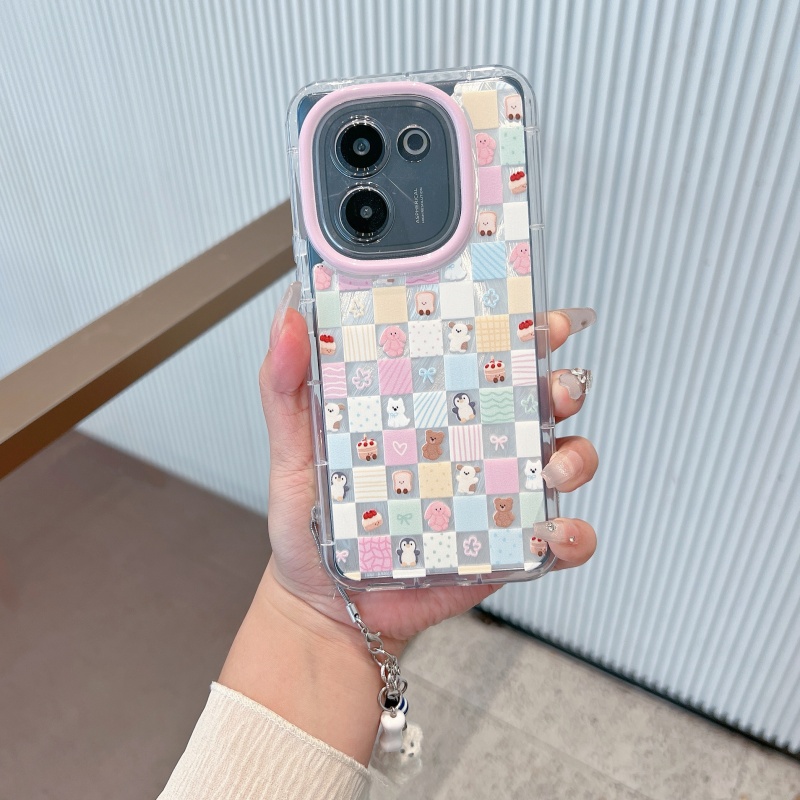 适用于vivoy200手机壳新款羽纱方块可爱卡通全包防摔女款网红