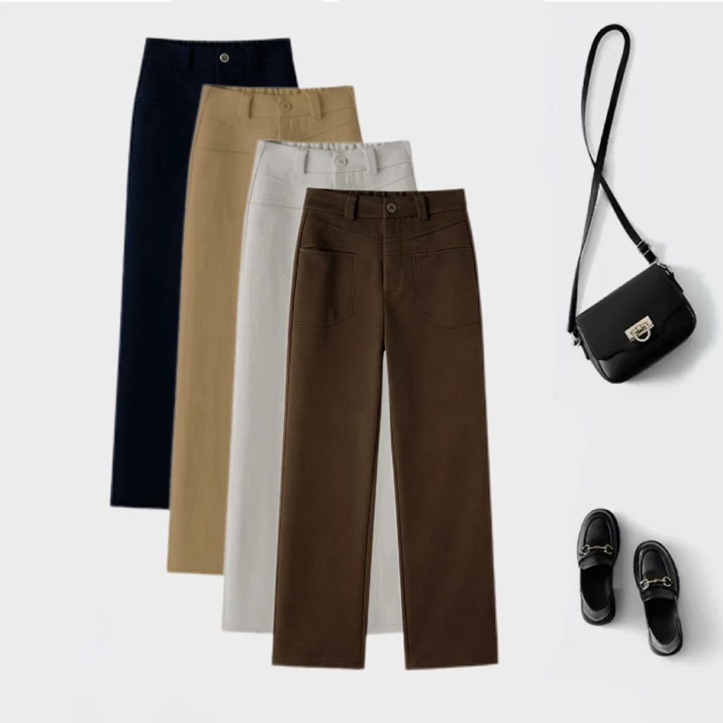 【】秋季新品桑蚕 丝印花高腰显瘦百搭窄版直筒裤1726